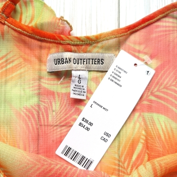Urban Outfitters Asymmetrical Tropical Ruffle Cami in Orange and Green Sz Lg NWT - Picture 10 of 10